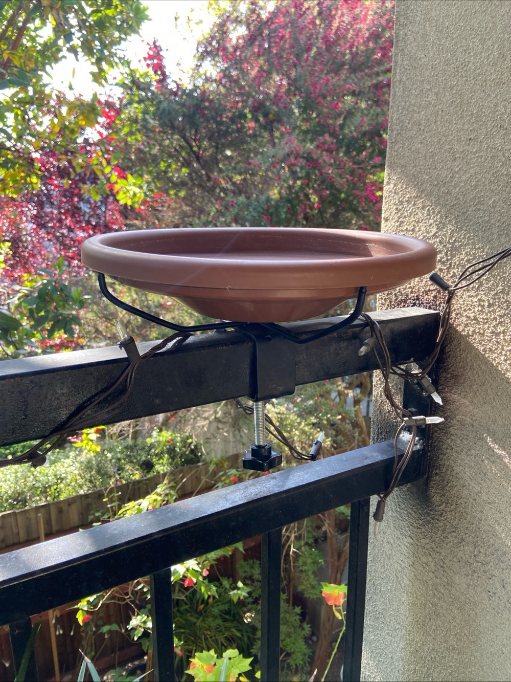 Terracotta-Colored Clamp-On Balcony Plant Saucer